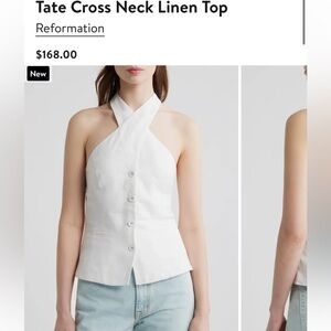 Reformation White Cross-Neck Button Front Halter Top